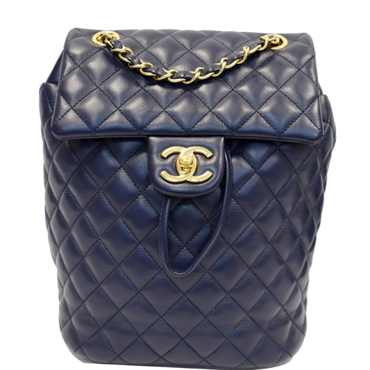 Chanel Urban Spirit Lambskin Backpack Bag Navy Quilted Small