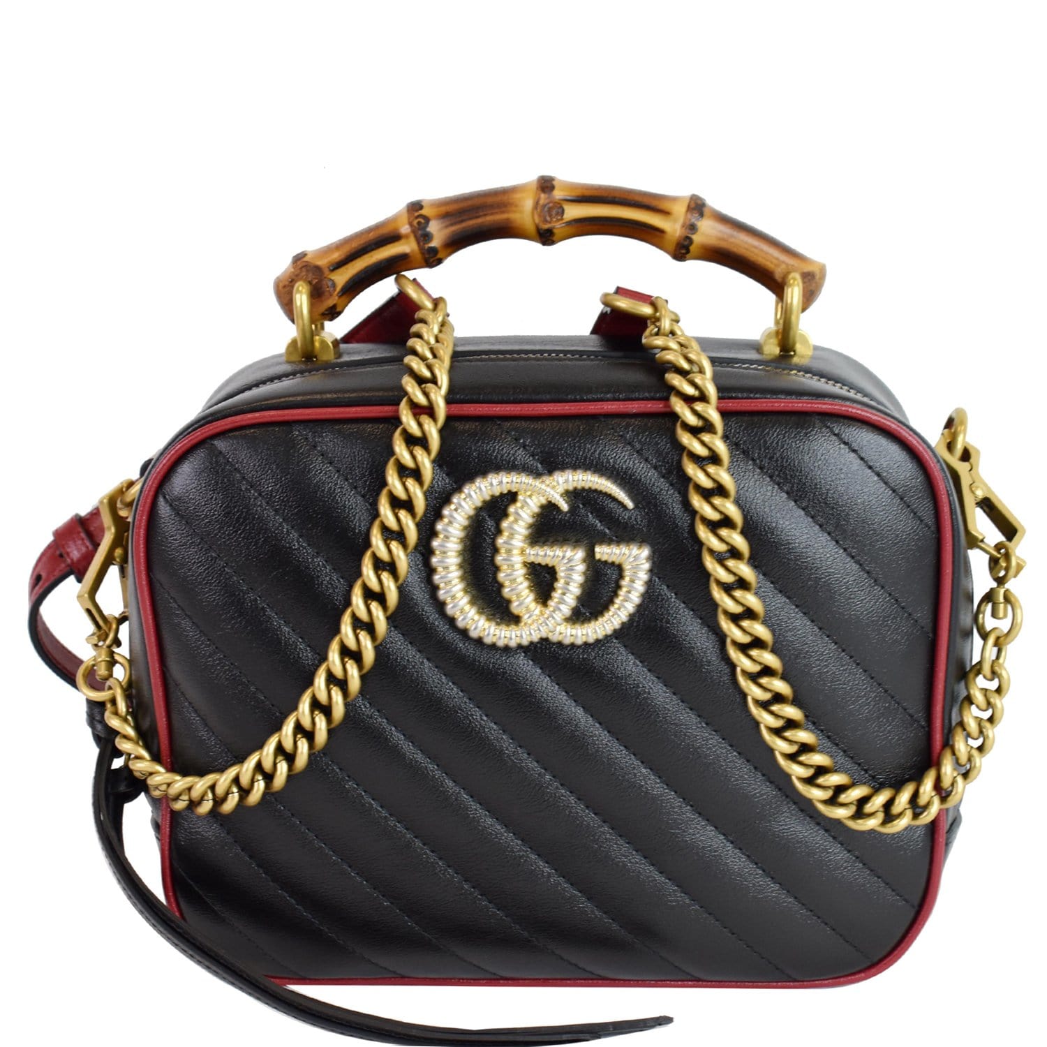 Gucci Marmont Bamboo Shoulder Bag Leather Black