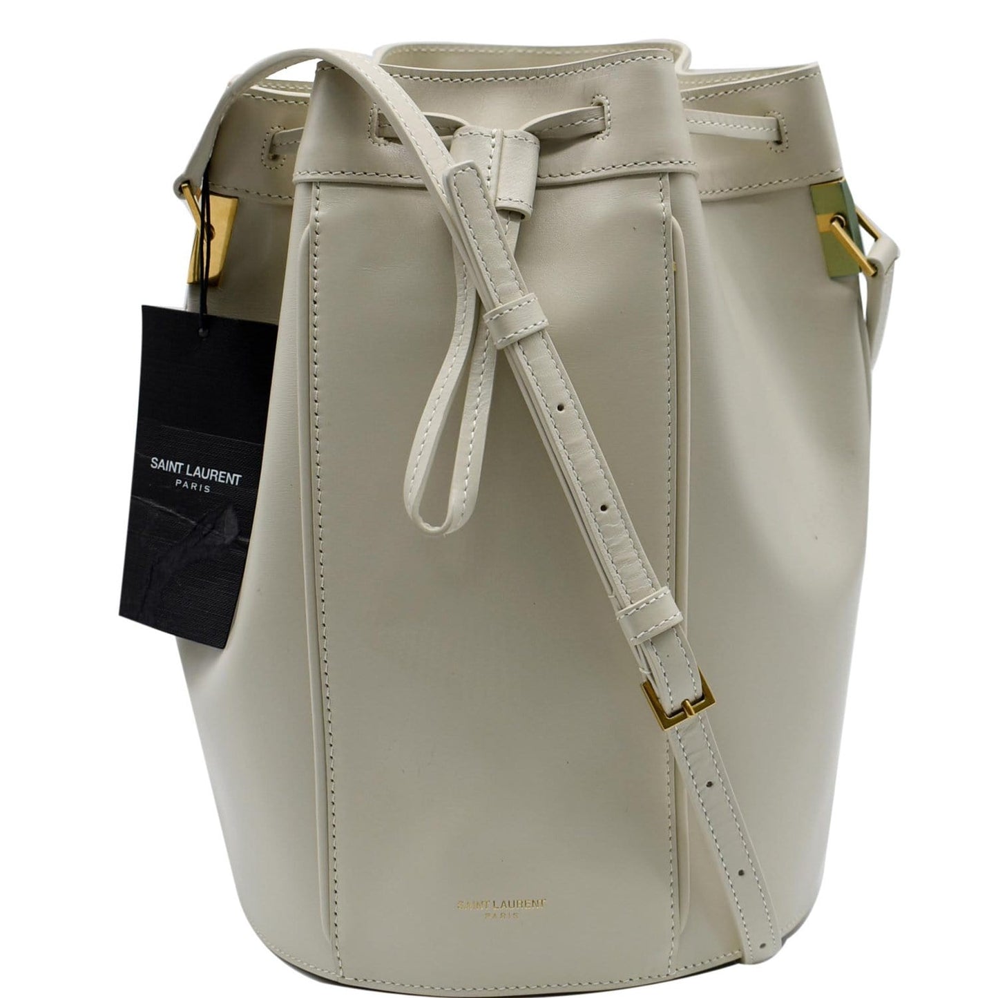 YSL Saint Laurent Saint Talitha Bucket Crossbody Bag Leather White