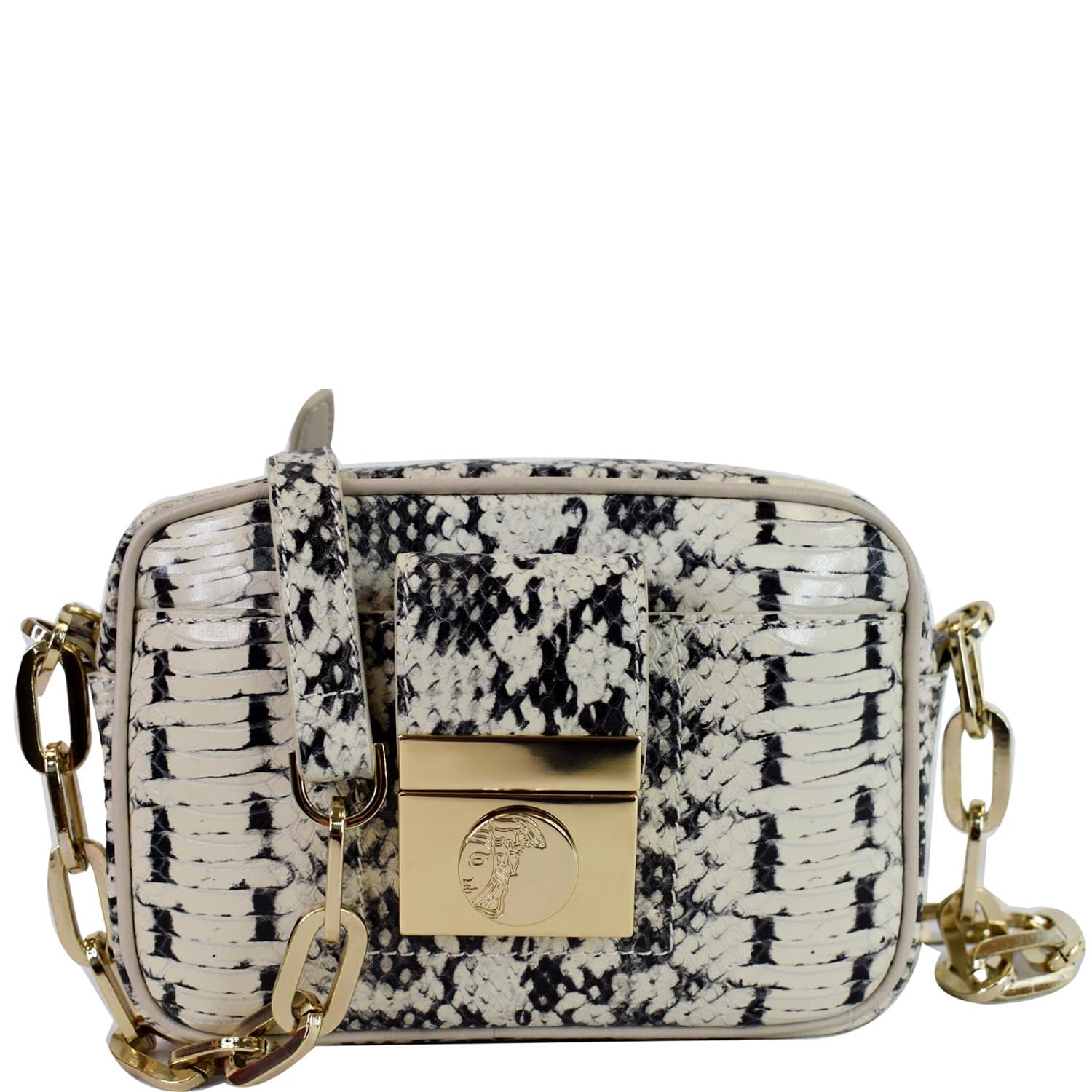 Versace Unica Python Embossed Crossbody Bag Leather White