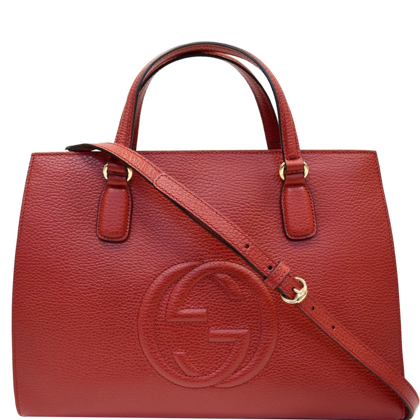 Gucci Soho Disco Top Handle Pebbled Shoulder Bag Leather Red