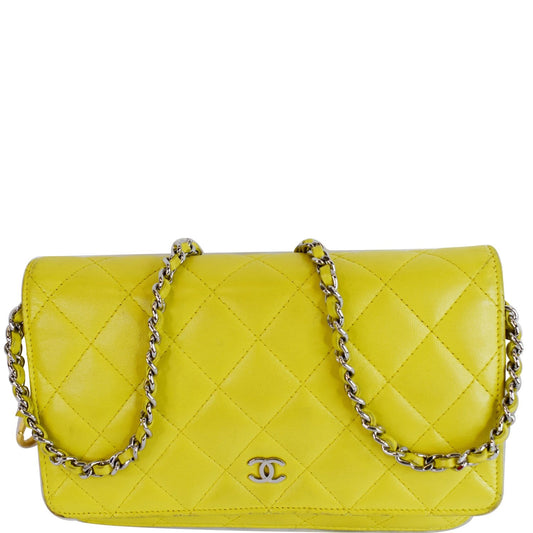 Chanel Wallet On Lambskin Woc Crossbody Bag Yellow Leather Chain