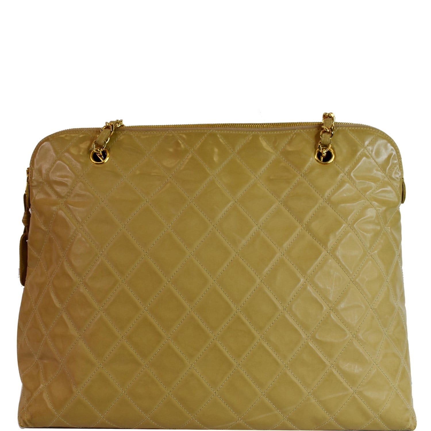 Chanel Patent Shoulder Bag Leather Tan