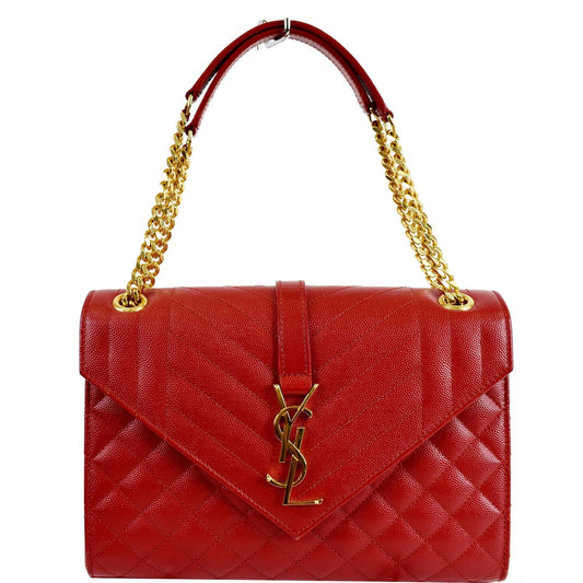 YSL Saint Laurent Saint Envelope Chain Shoulder Bag Leather Red Bag Red