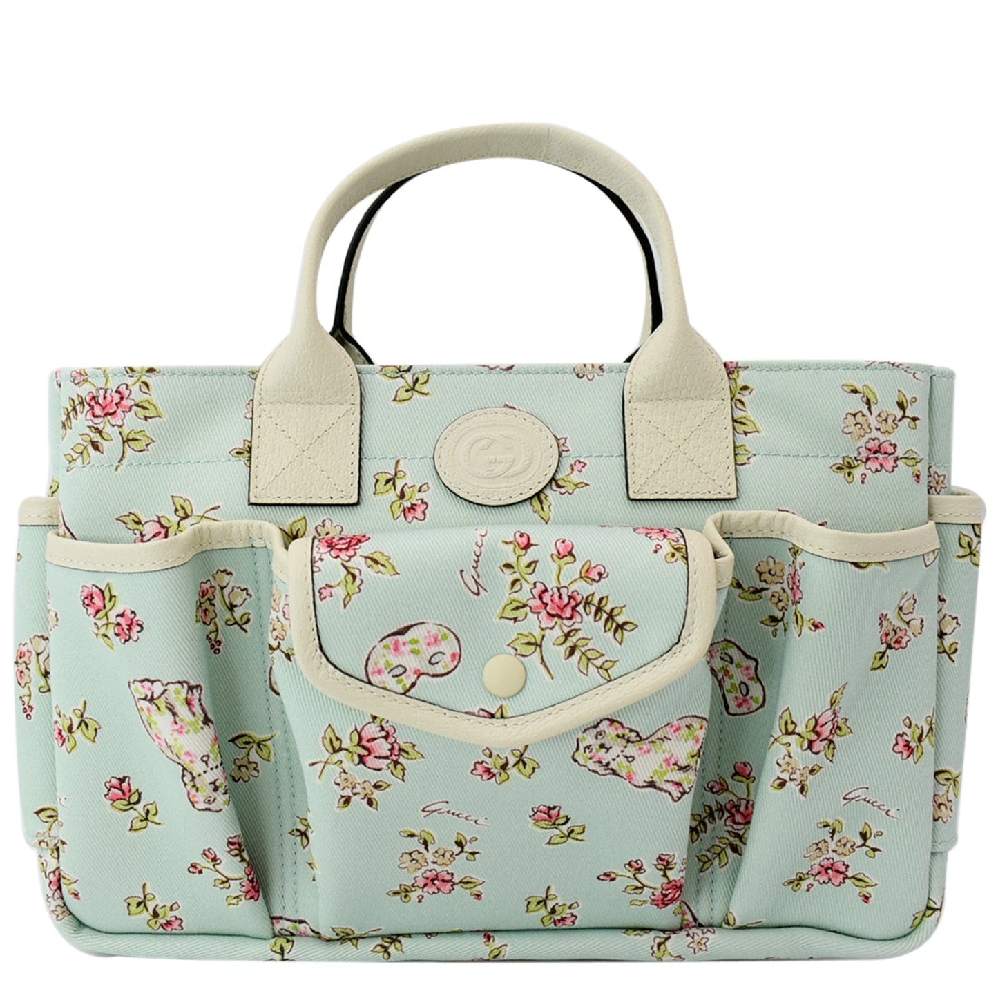 Gucci Children Floral Print Bag Light Canvas Blue Tote Bag