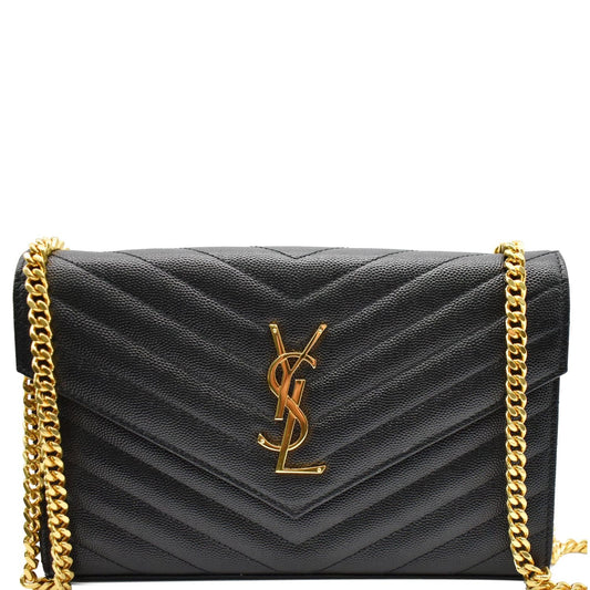 YSL Saint Laurent Saint Envelope Crossbody Chain Wallet Leather Monogram Crossbody Bag