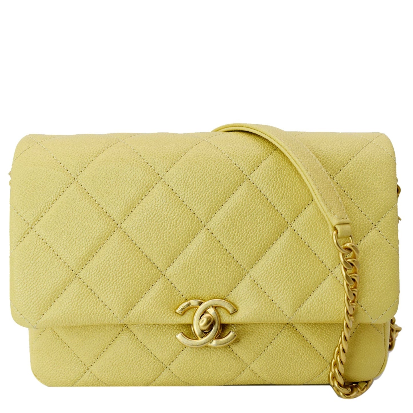 Chanel Melody Flap Caviar Shoulder Bag Yellow Leather Quilted
