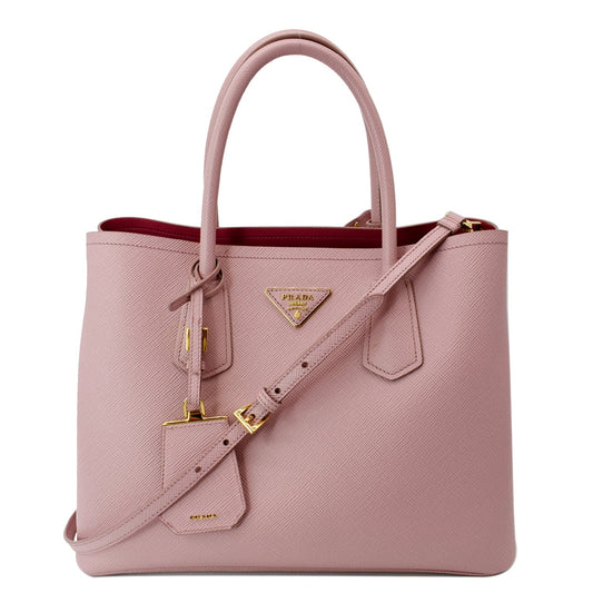 Prada Double Handle Saffiano Tote Bag Petal Leather Pink Shoulder Bag