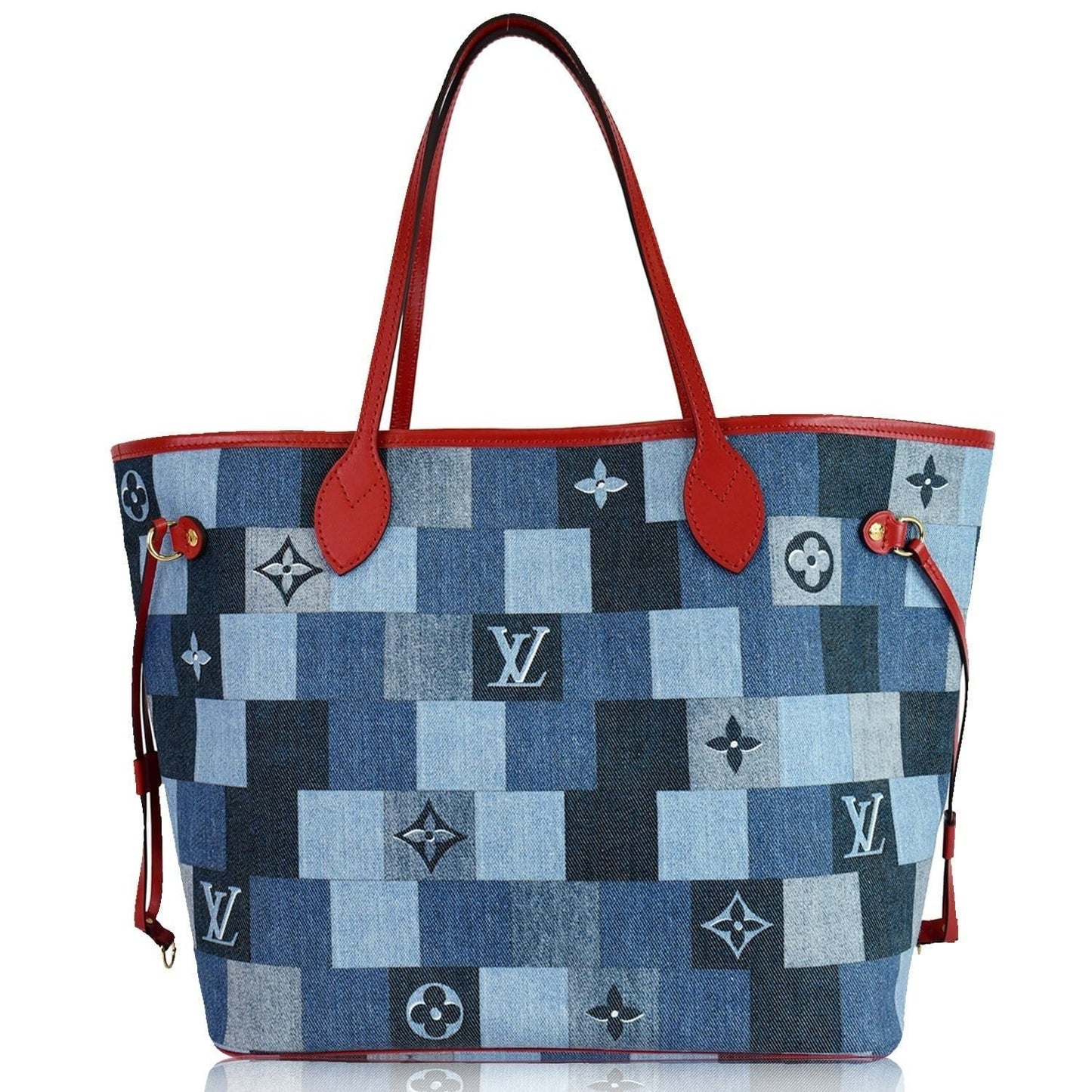 Louis Neverfull Mm Patchwork Shoulder Bag Denim Monogram