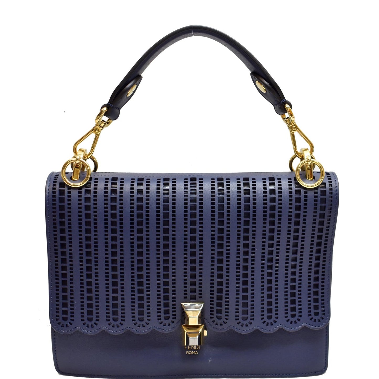 Fendi Kan Perforated Shoulder Bag Leather Blue