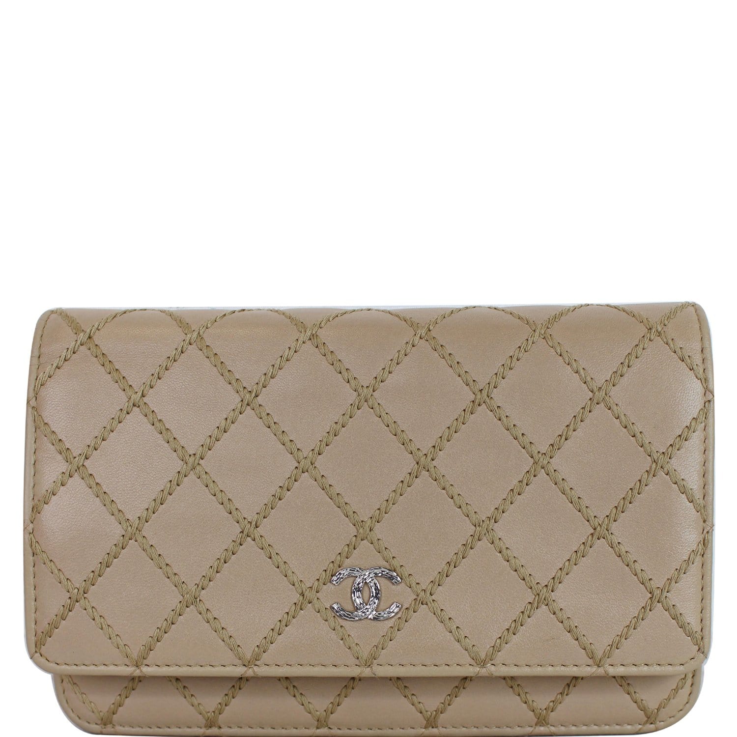 Chanel Diamond Stitch Wallet On Calfskin Woc Crossbody Beige Chain Crossbody Bag