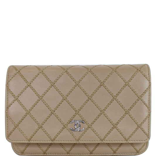 Chanel Diamond Stitch Wallet On Calfskin Woc Crossbody Beige Chain Crossbody Bag