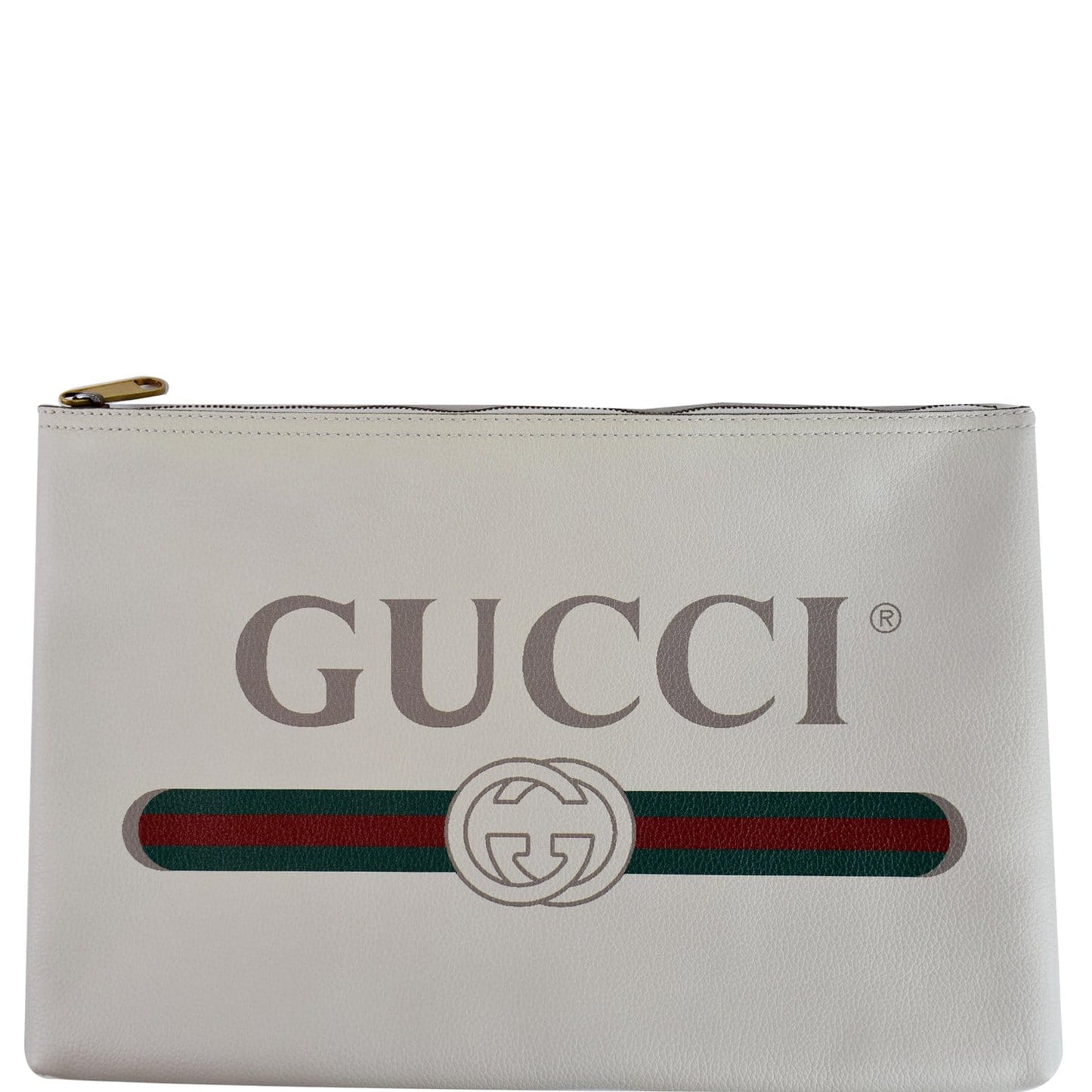 Gucci Pebbled Logo Portfolio Clutch Last Call Leather White Clutch Bag