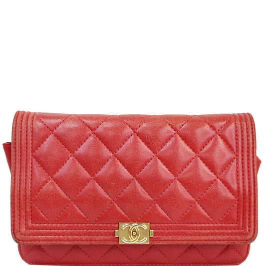 Chanel Boy Woc Lambskin Wallet On Clutch Bag Leather Red Crossbody Bag