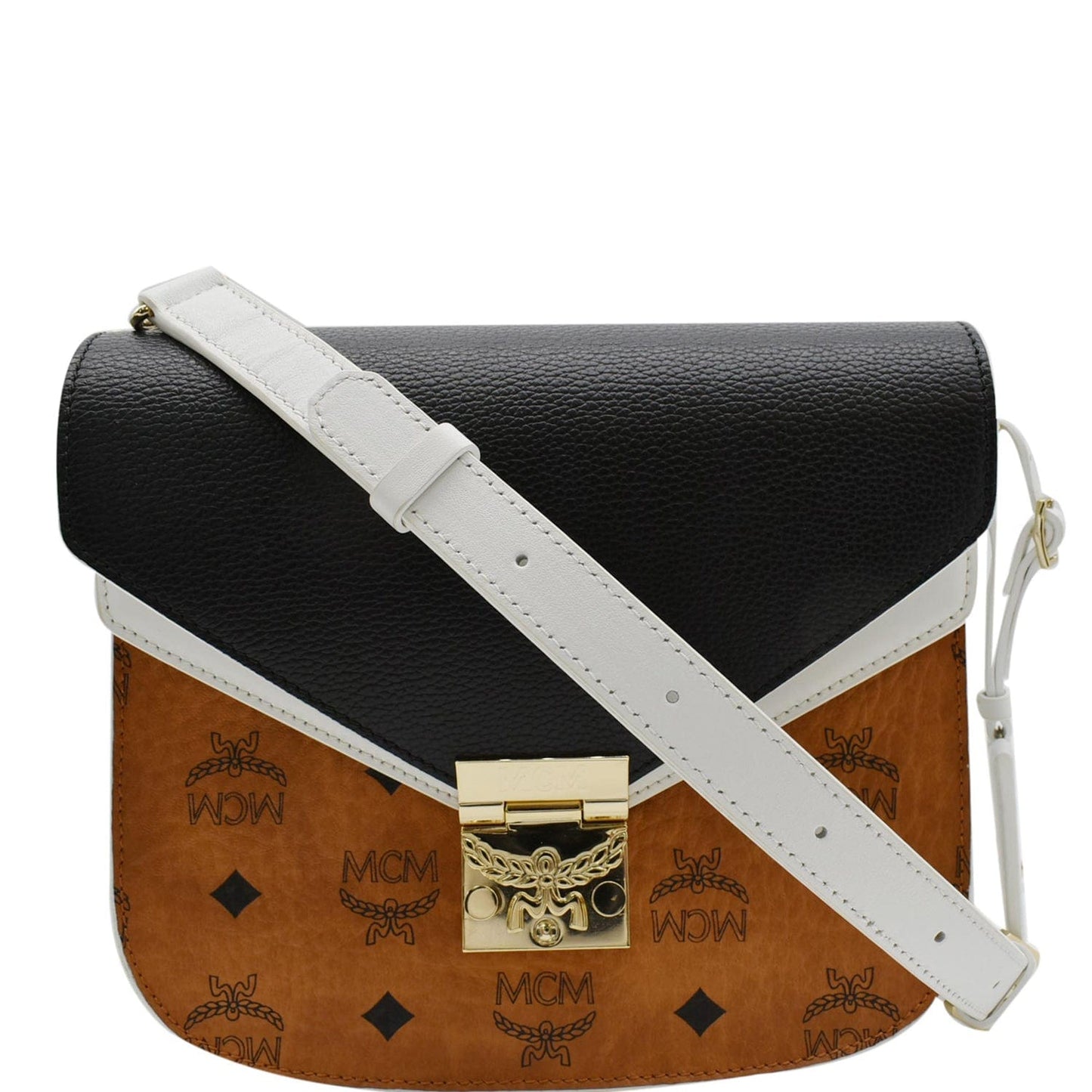 MCM Patricia Visetos Crossbody Bag Cognac Leather Small