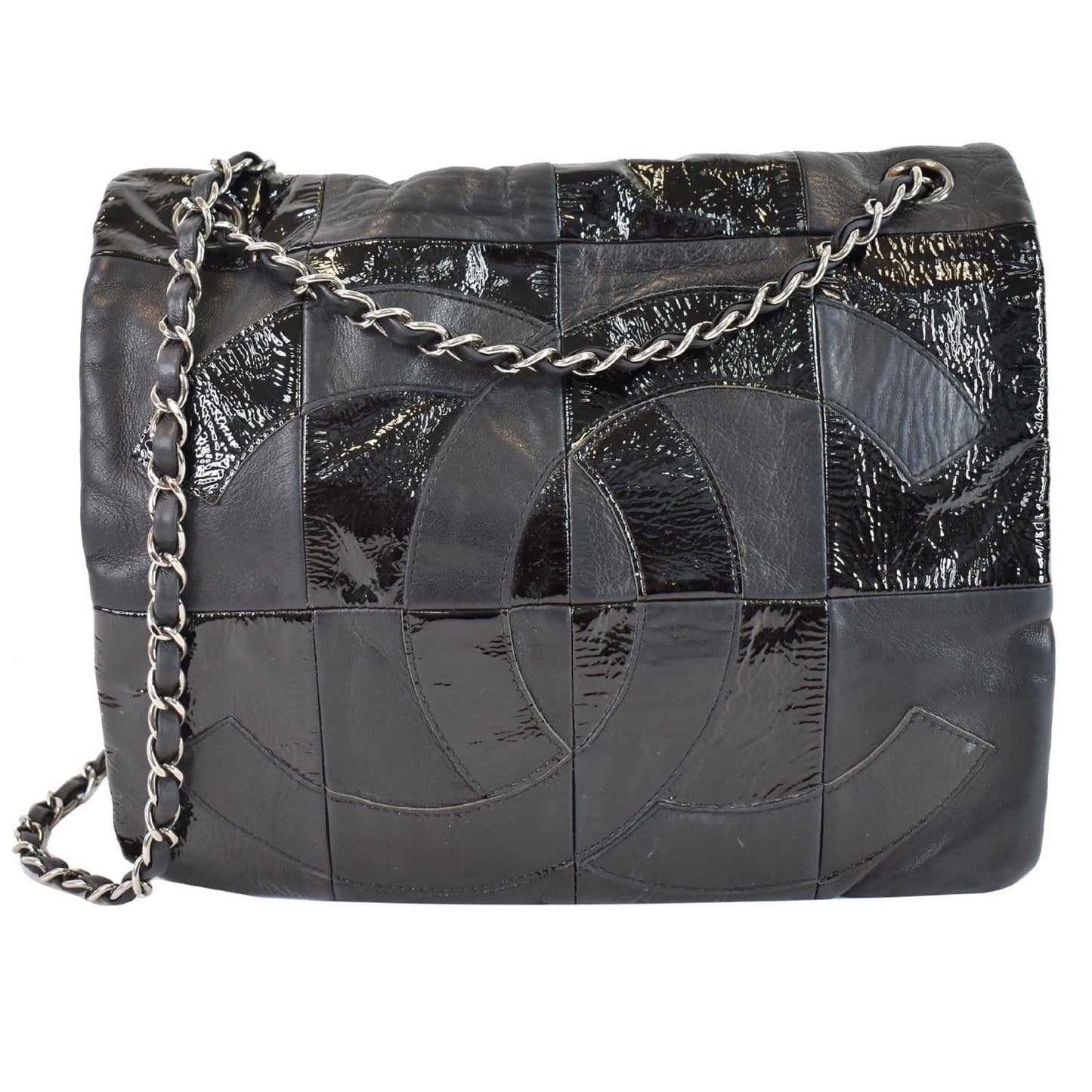 Chanel Brooklyn Patchwork Patent Shoulder Bag Leather Black