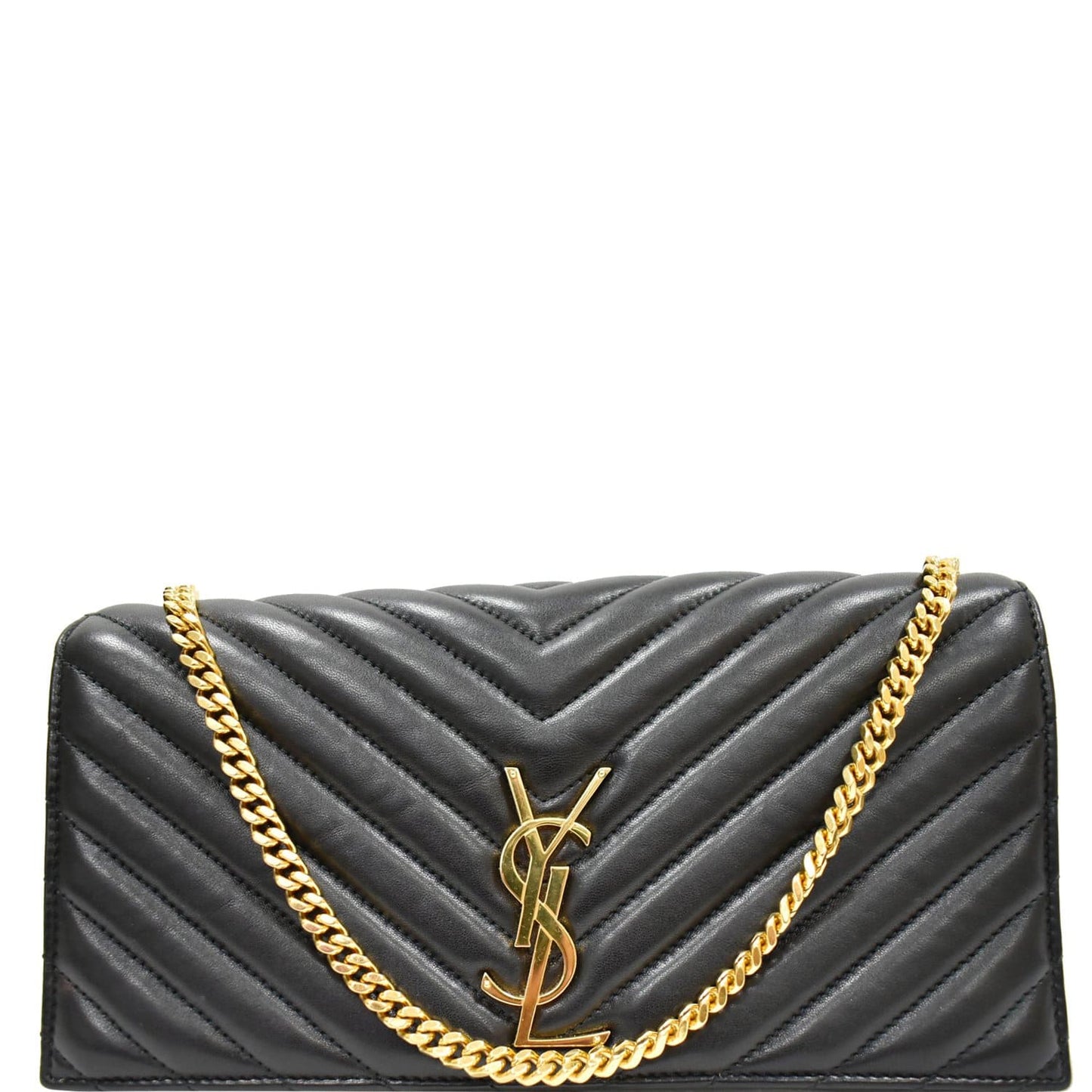 YSL Saint Laurent Saint Kate Chevron Shoulder Bag Leather Black