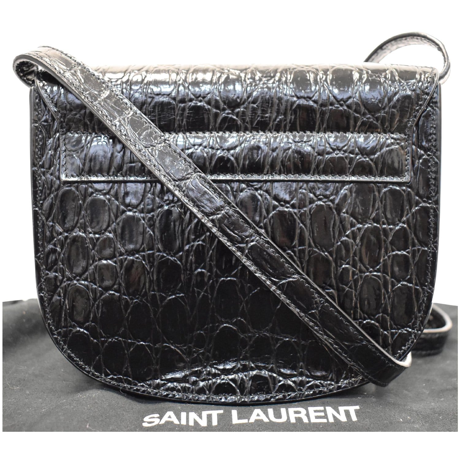 YSL Saint Laurent Saint Kaia Crocodile Embossed Satchel Bag Leather Black Travel Bag