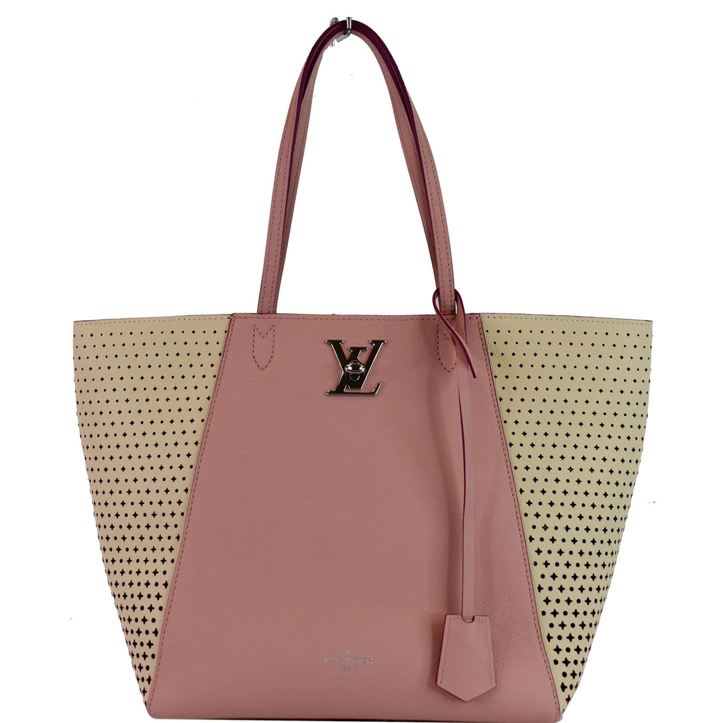 Louis Lockme Cabas Perforated Shoulder Bag Leather Pink