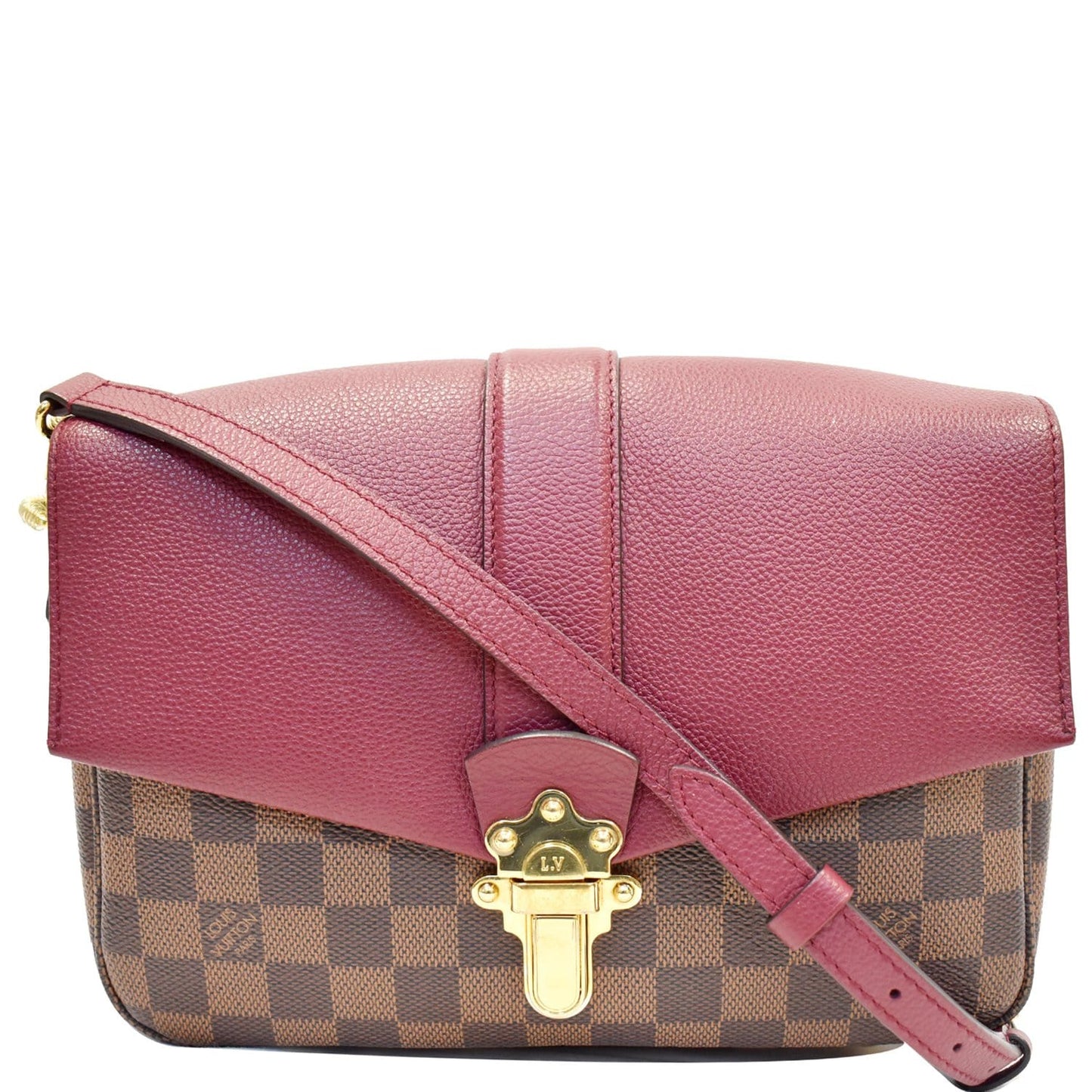 Louis Clapton Damier Ebene Crossbody Bag Raisin