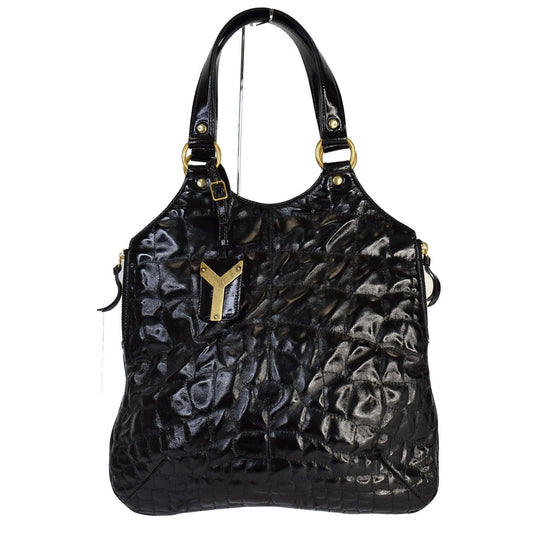 YSL Saint Laurent Saint Tribute Embossed Patent Tote Bag Last Leather Black