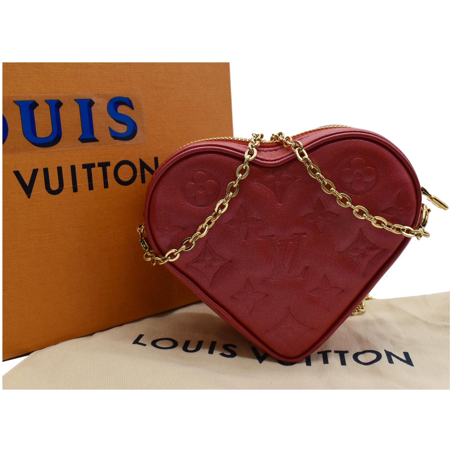 Louis Heart On Embossed Crossbody Bag Monogram Red