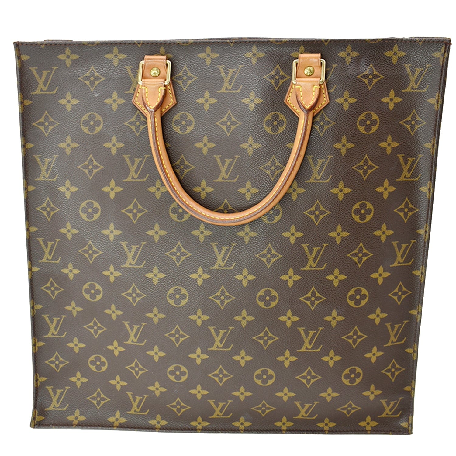 Louis Sac Plat Tote Bag Canvas Monogram Bag Brown