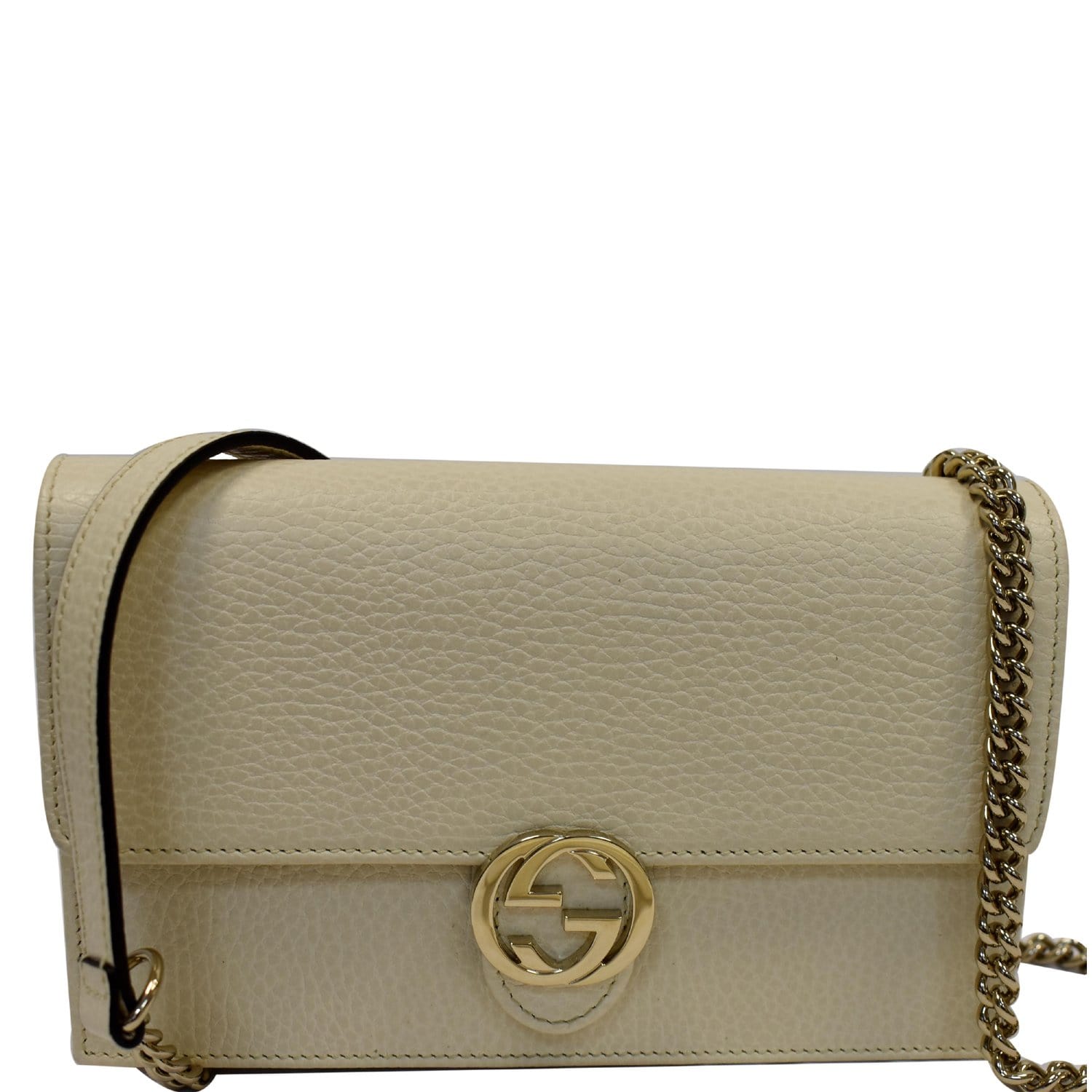 Gucci Interlocking Pebbled Crossbody Bag Ivory Leather