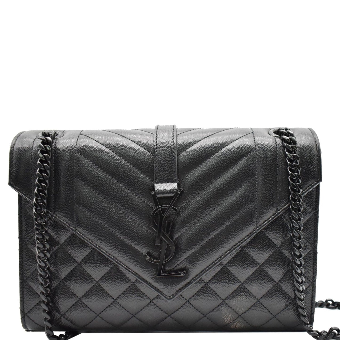 YSL Saint Laurent Saint Envelope Mix Matelassé Chain Shoulder Bag Leather Black