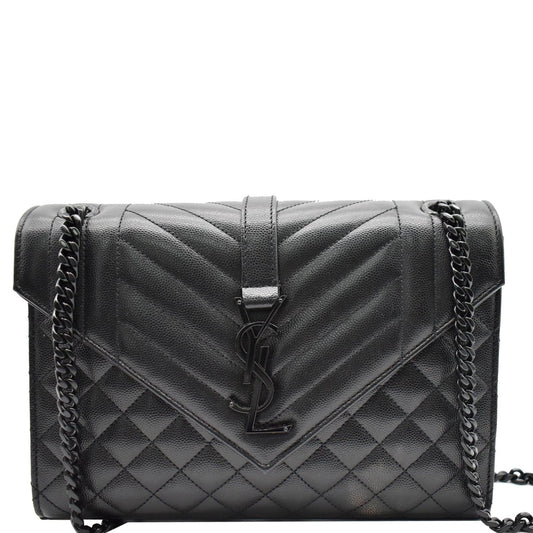 YSL Saint Laurent Saint Envelope Mix Matelassé Chain Shoulder Bag Leather Black