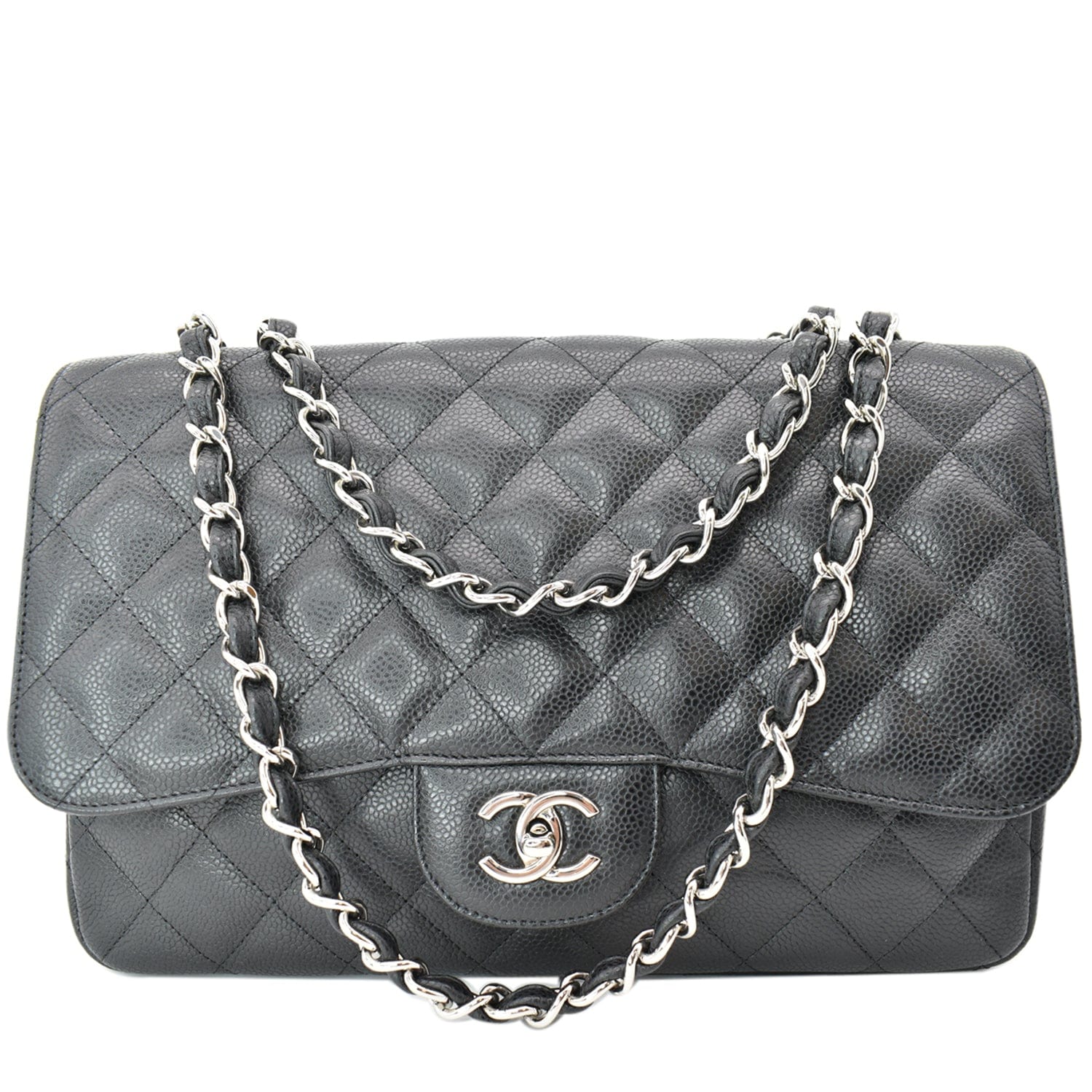 Chanel Jumbo Classic Single Caviar Shoulder Bag Leather Black