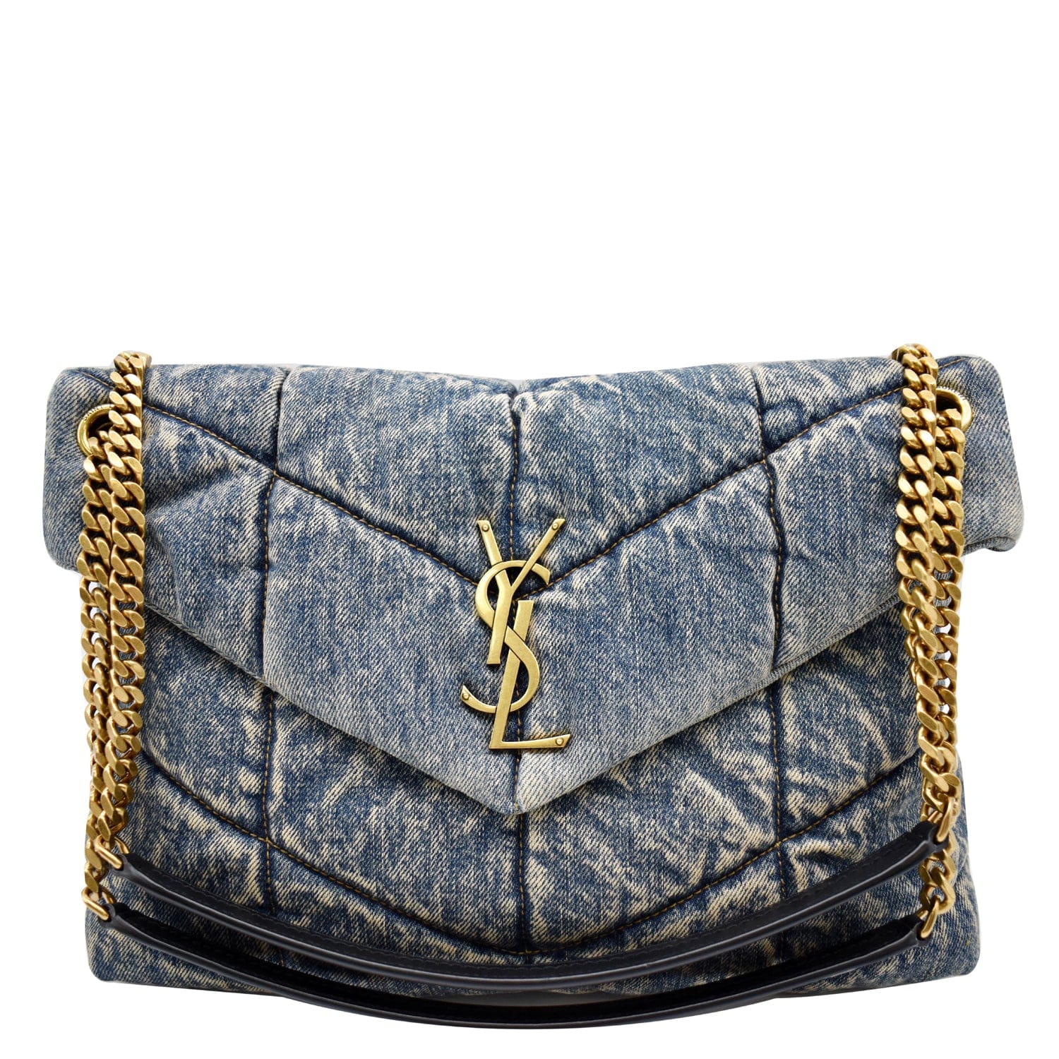 YSL Saint Laurent Saint Puffer Medium Shoulder Bag Canvas Denim