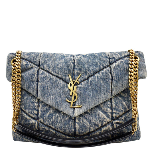 YSL Saint Laurent Saint Puffer Medium Shoulder Bag Canvas Denim