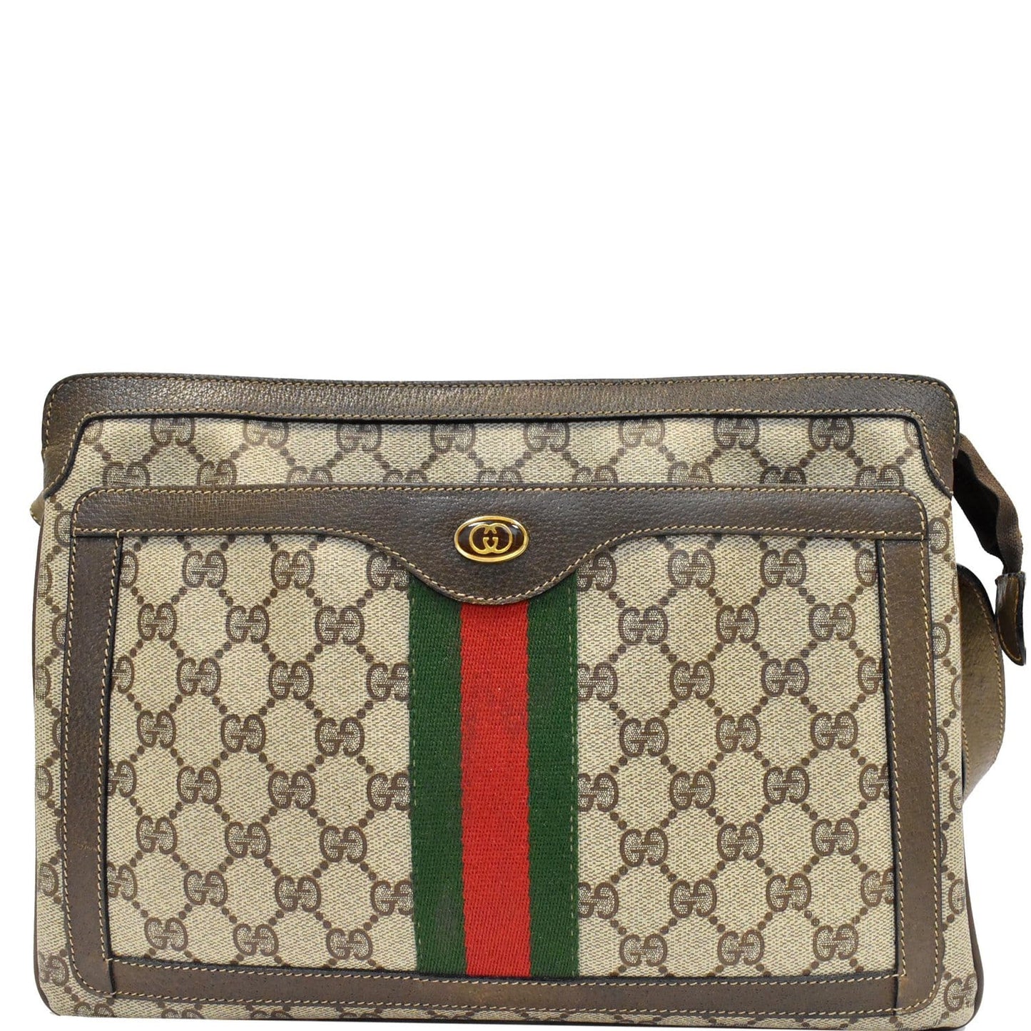 Gucci Web Detail Shoulder Bag Canvas Beige