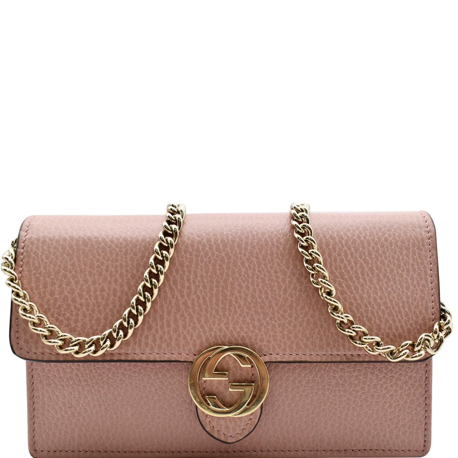 Gucci Dollar Interlocking Wallet Crossbody Bag Soft Leather Pink