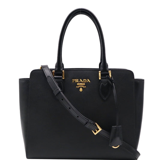 Prada Top Handle Saffiano Tote Crossbody Bag Leather Black