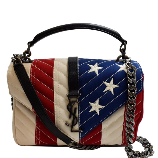 YSL Saint Laurent Saint American Flag College Bag Multicolor Medium Flap Shoulder Bag