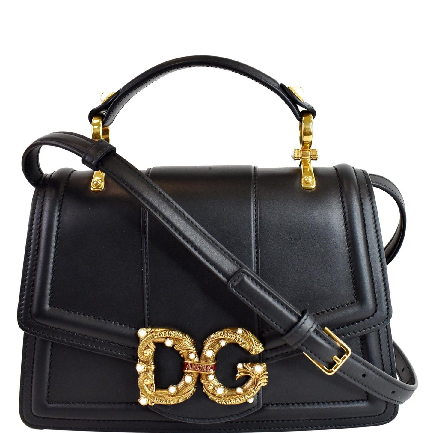 Dolce & Amore Calfskin Shoulder Bag Leather Black
