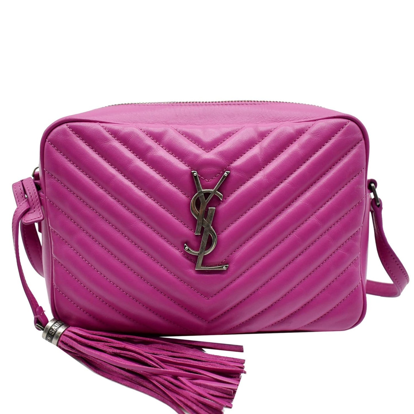 YSL Saint Laurent Saint Lou Chevron Camera Crossbody Bag Leather Pink