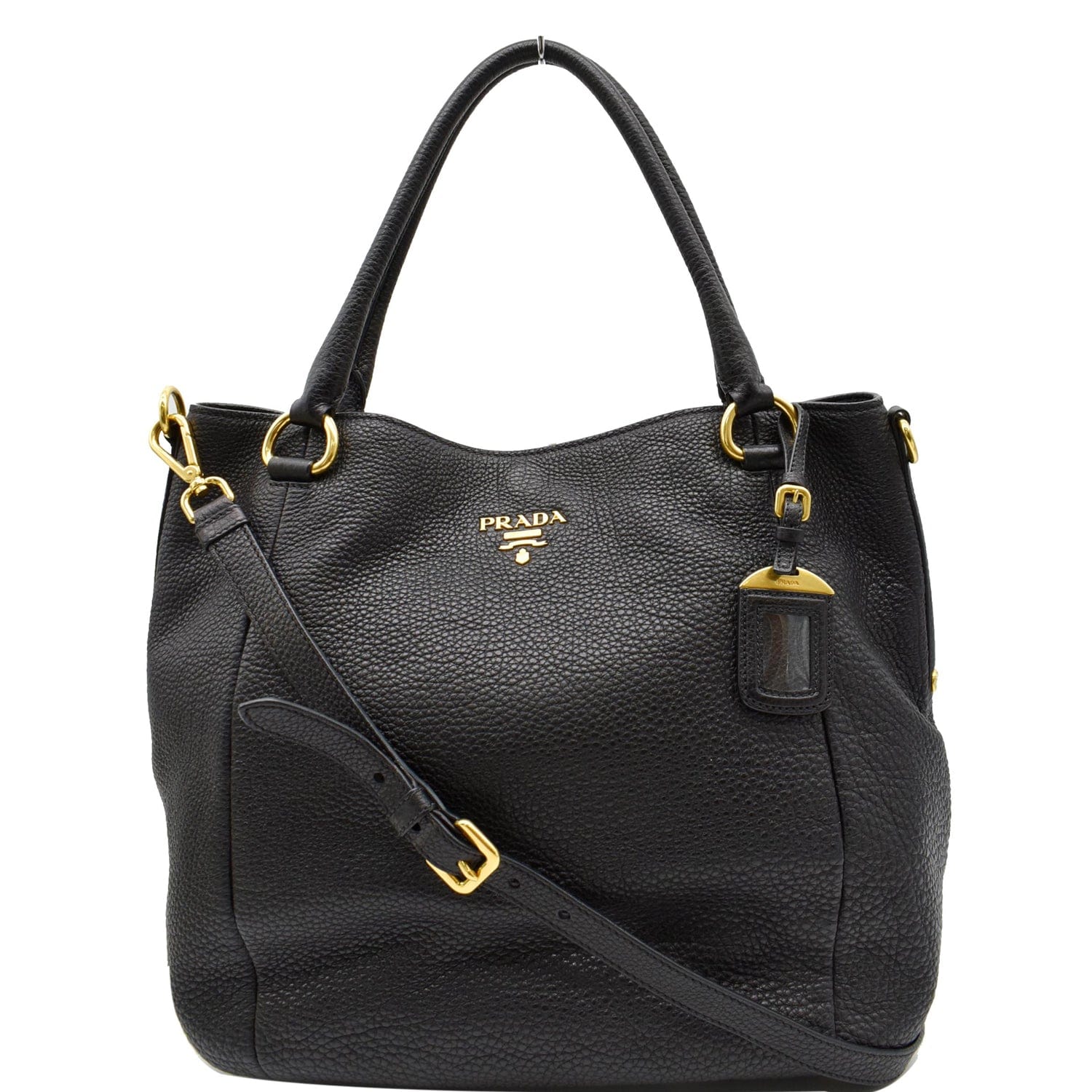 Prada Sughero Vitello Daino Tote Shoulder Bag Leather Black