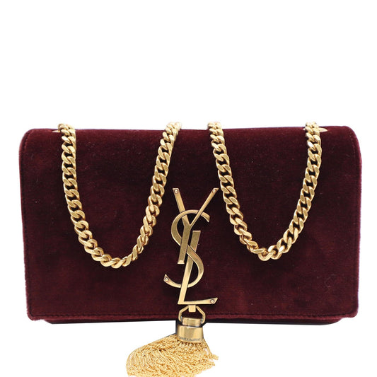YSL Saint Laurent Saint Kate Tassel Velvet Crossbody Bag Burgundy Medium