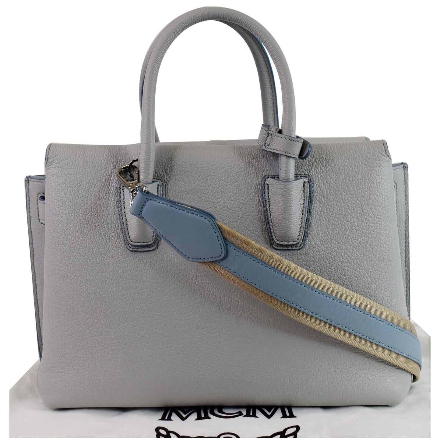 MCM Milla Top Handle Tote Shoulder Bag Leather Blue