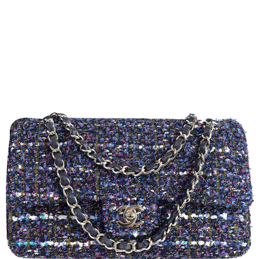 Chanel Classic Double Tweed Fabric Shoulder Bag Multicolor Flap