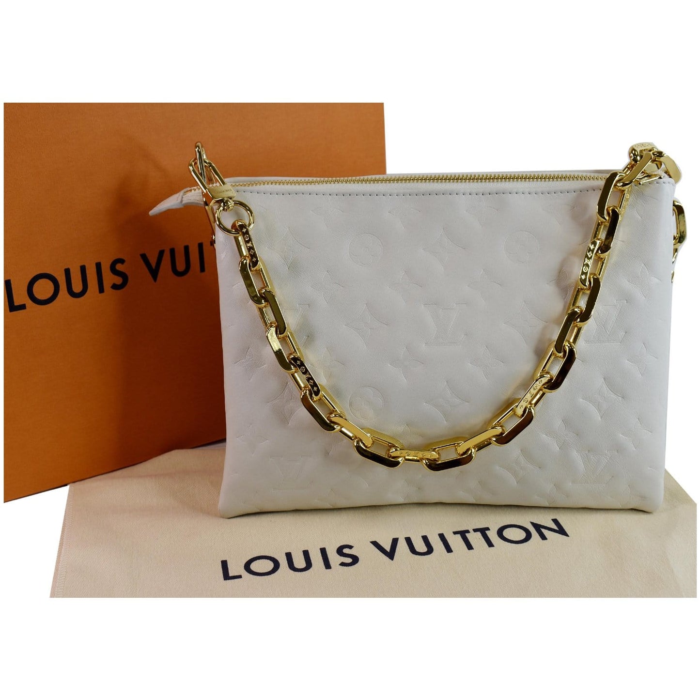 Louis Coussin Pm Embossed Shoulder Bag Monogram Cream