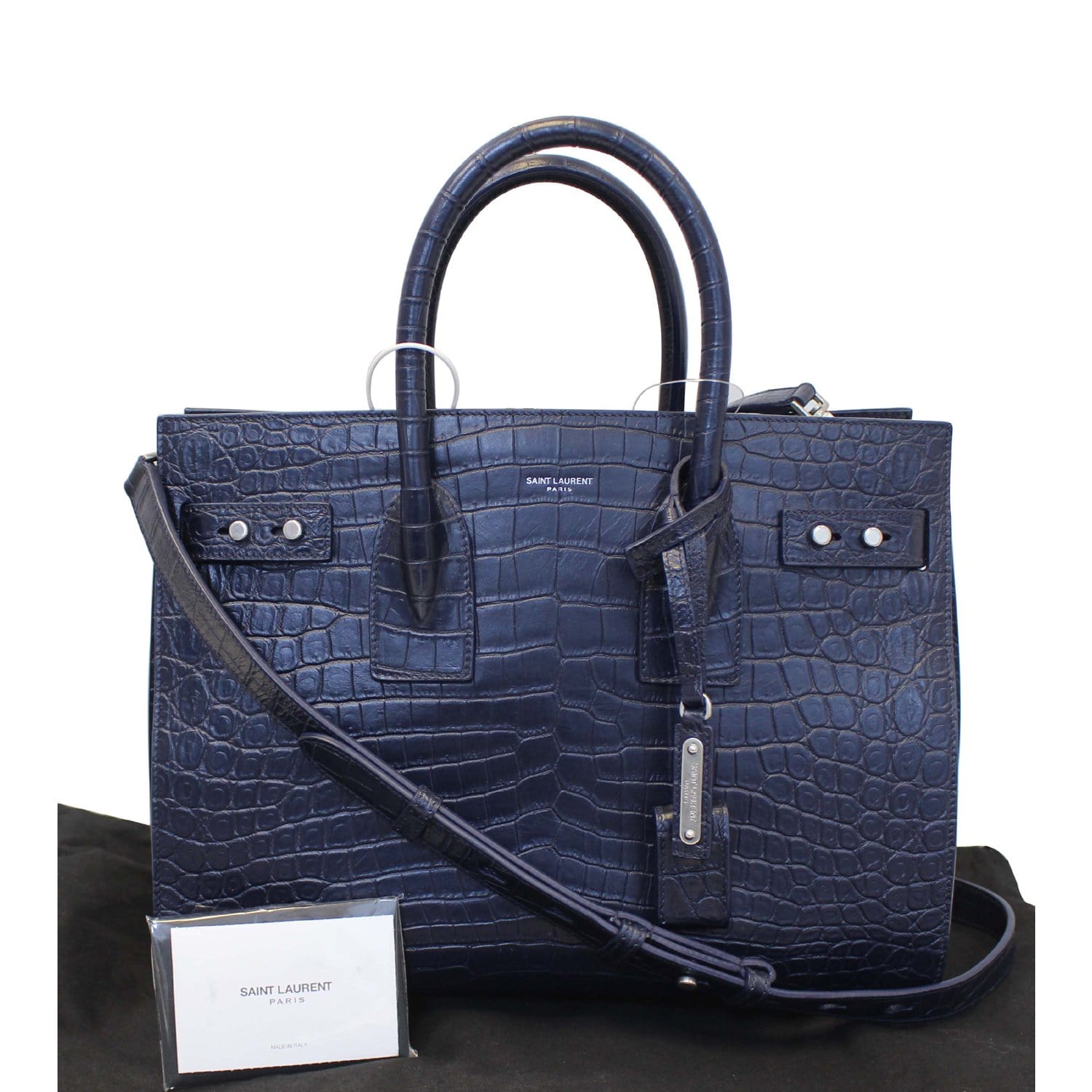 YSL Saint Laurent Saint Sac De Jour Crocodile Embossed Satchel Small Travel Bag
