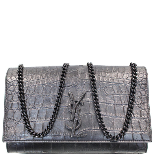 YSL Saint Laurent Saint Kate Crocodile Bag Crossbody Bag Leather Black