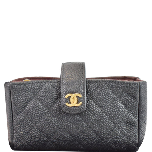 Chanel Caviar Mini Phone Holder Clutch Leather Quilted Clutch Bag