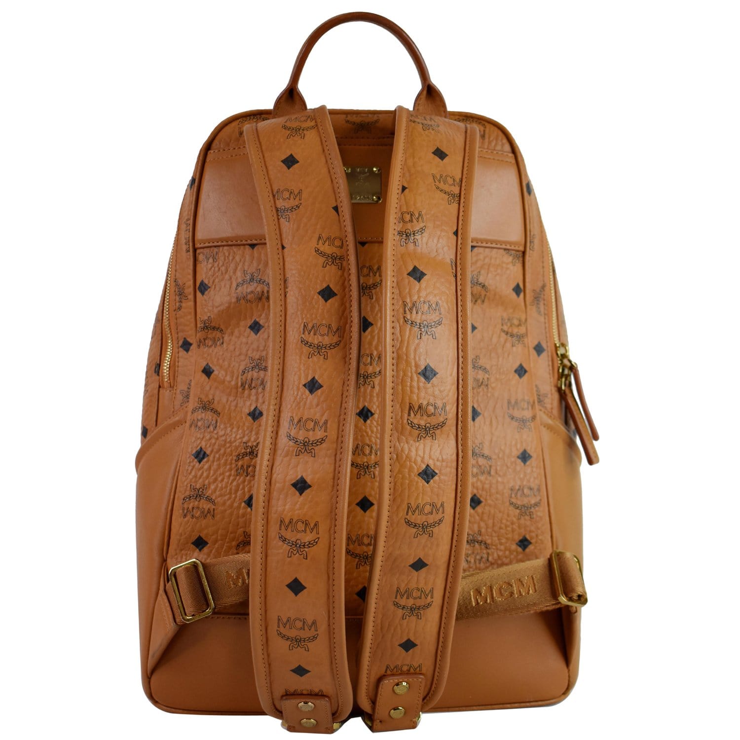 MCM Duke Visetos Backpack Cognac Leather Canvas