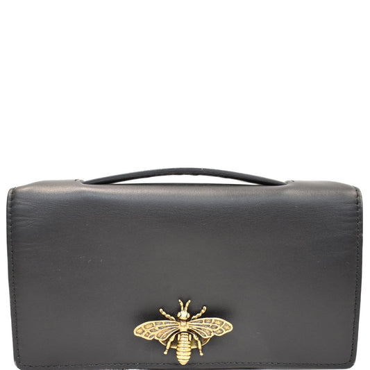 Dior Bee Pouch Clutch Bag Off Leather Black