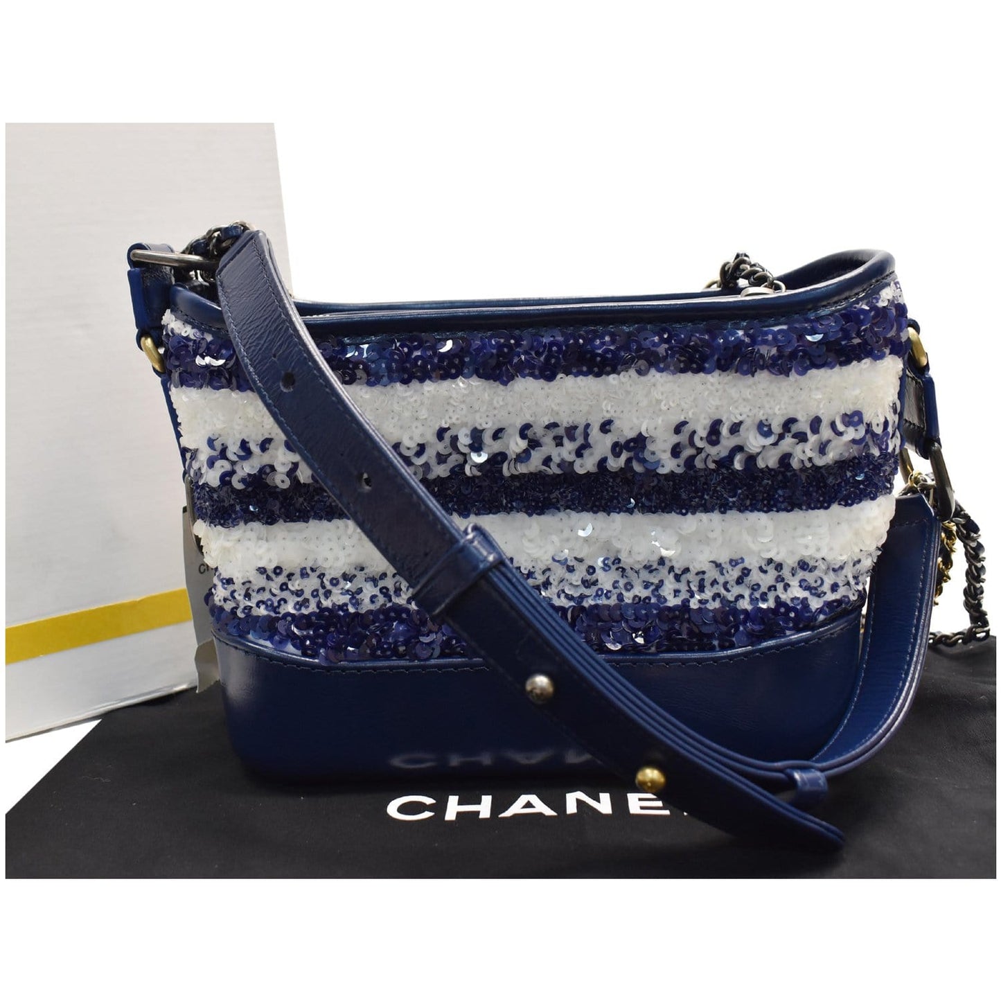 Chanel Gabrielle Sequins Hobo Shoulder Bag Off White Blue